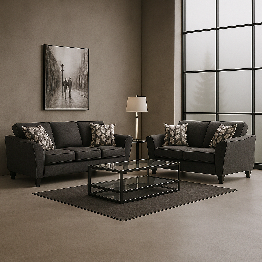 Collection 1010 Fabric Sofa and Love Seat in Paradigm Smoke