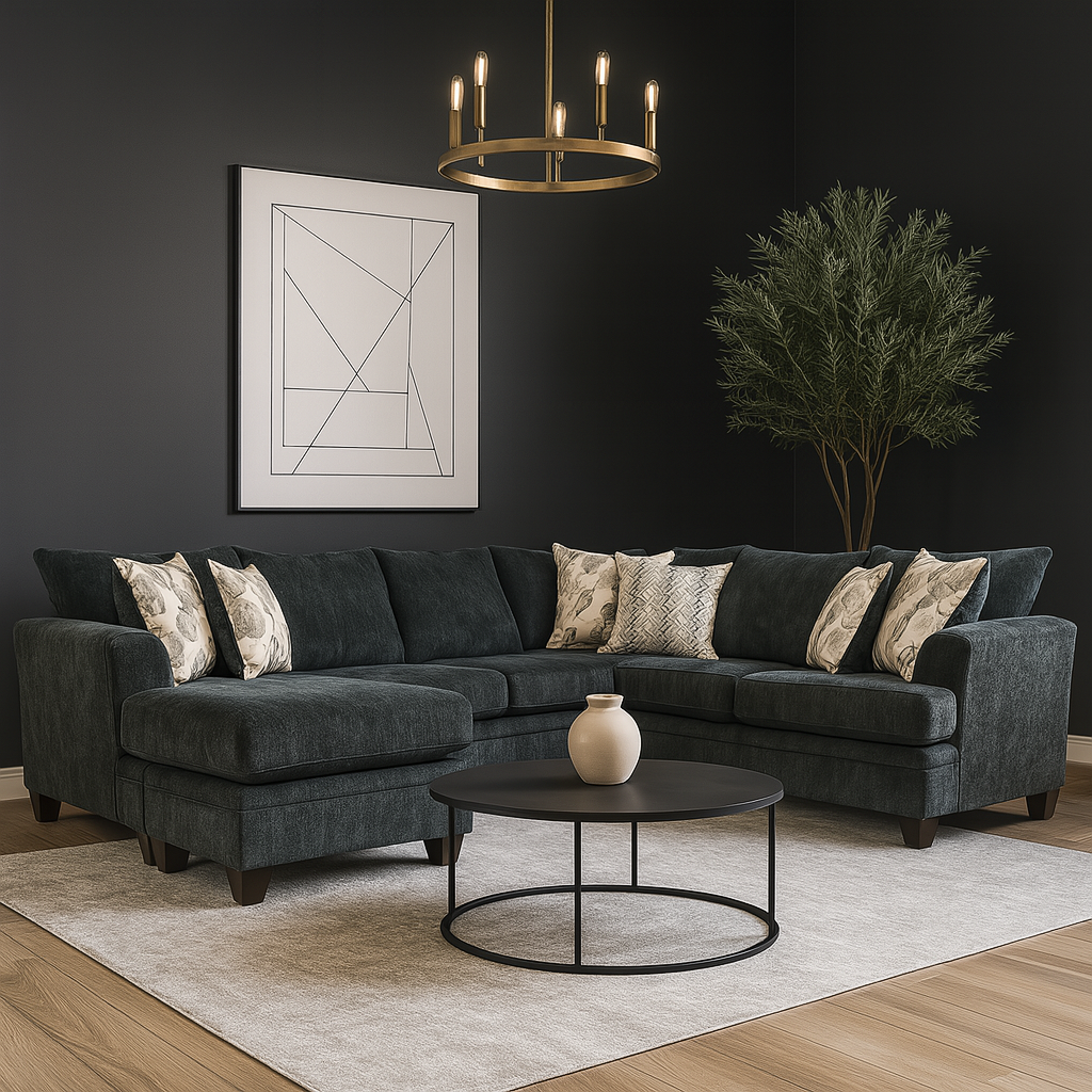 Charcoal Fabric Sectional Sofa With Floating Ottoman
