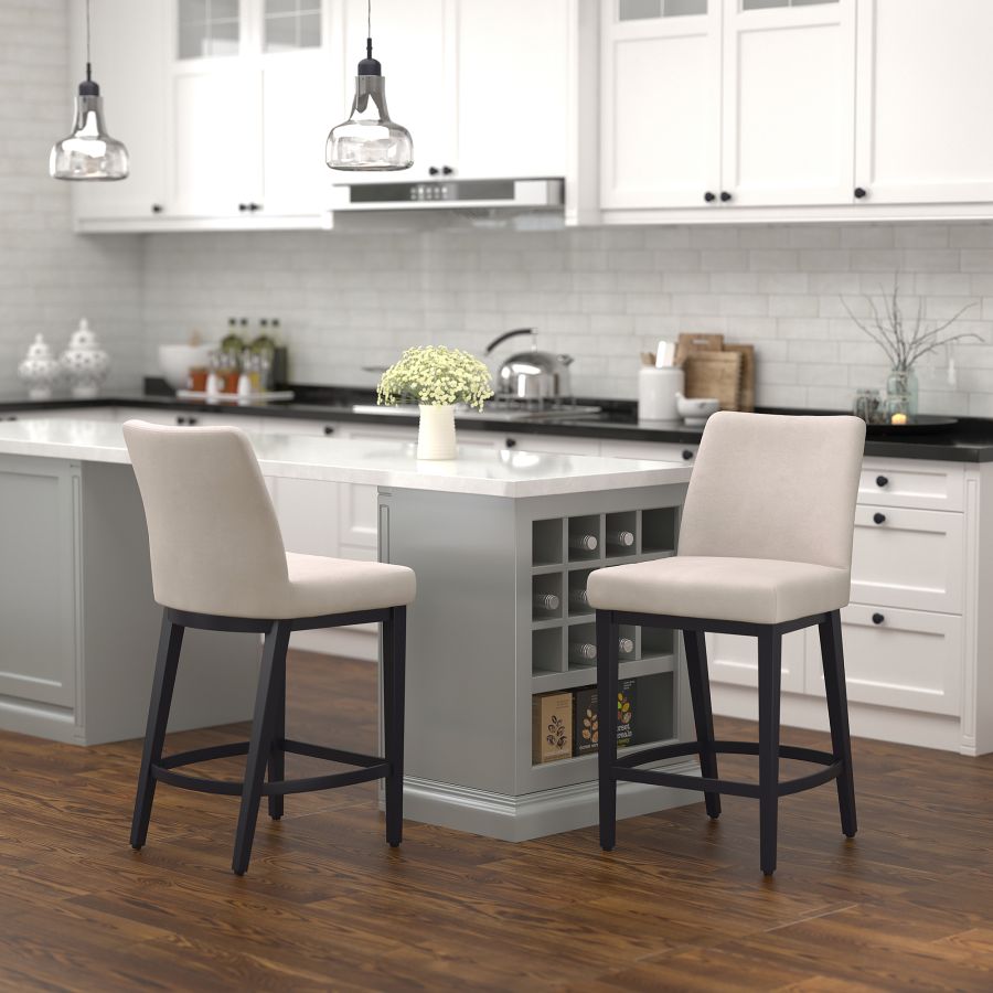 Jace 26" Counter Stool, set of 2, in Beige Fabric and Black