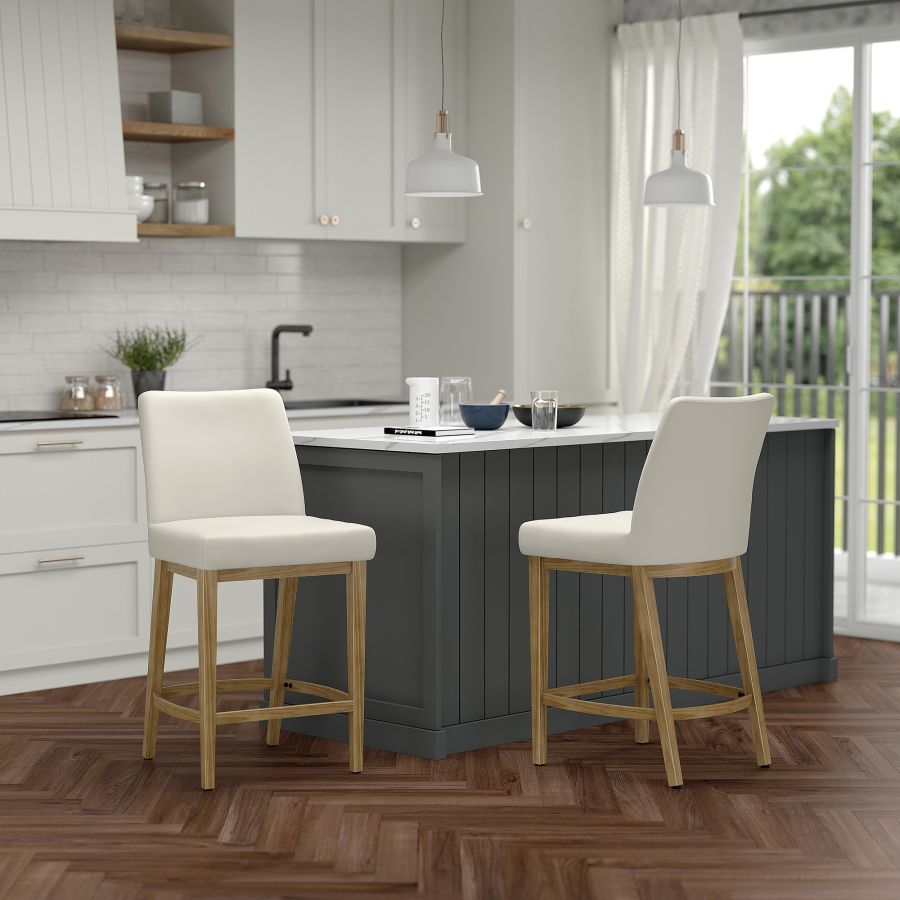 Jace 26" Counter Stool, set of 2, in Beige Fabric and Natural
