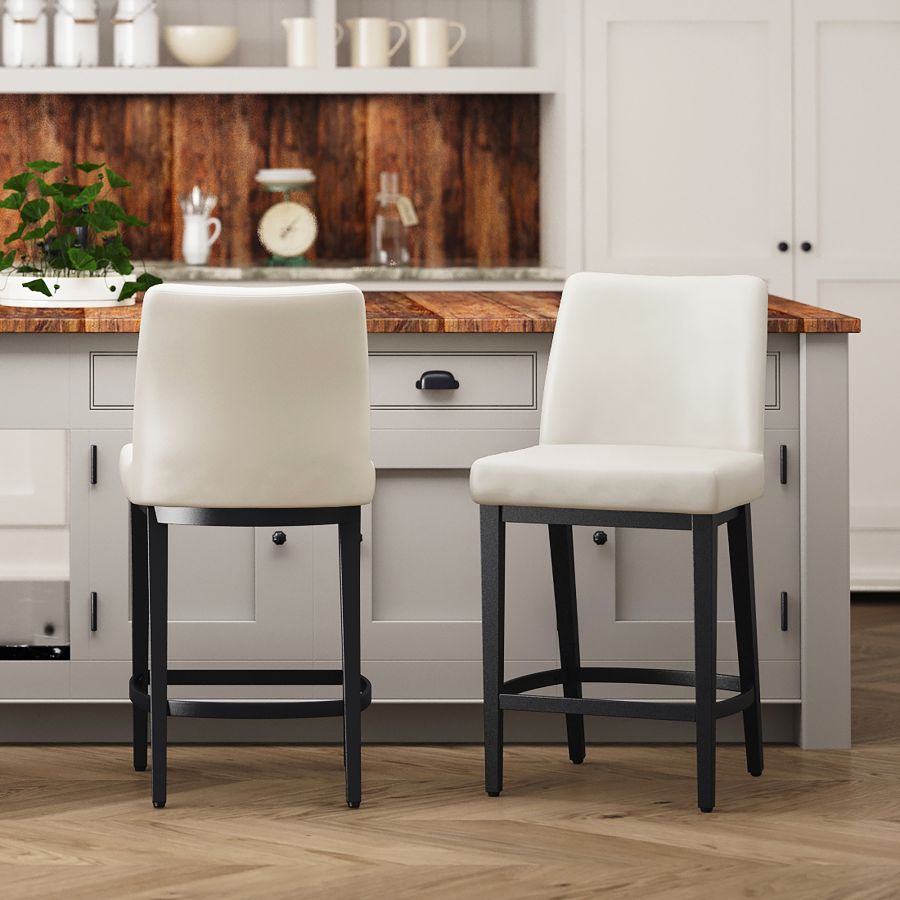 Jace 26" Counter Stool, set of 2, in Beige Faux Leather and Black
