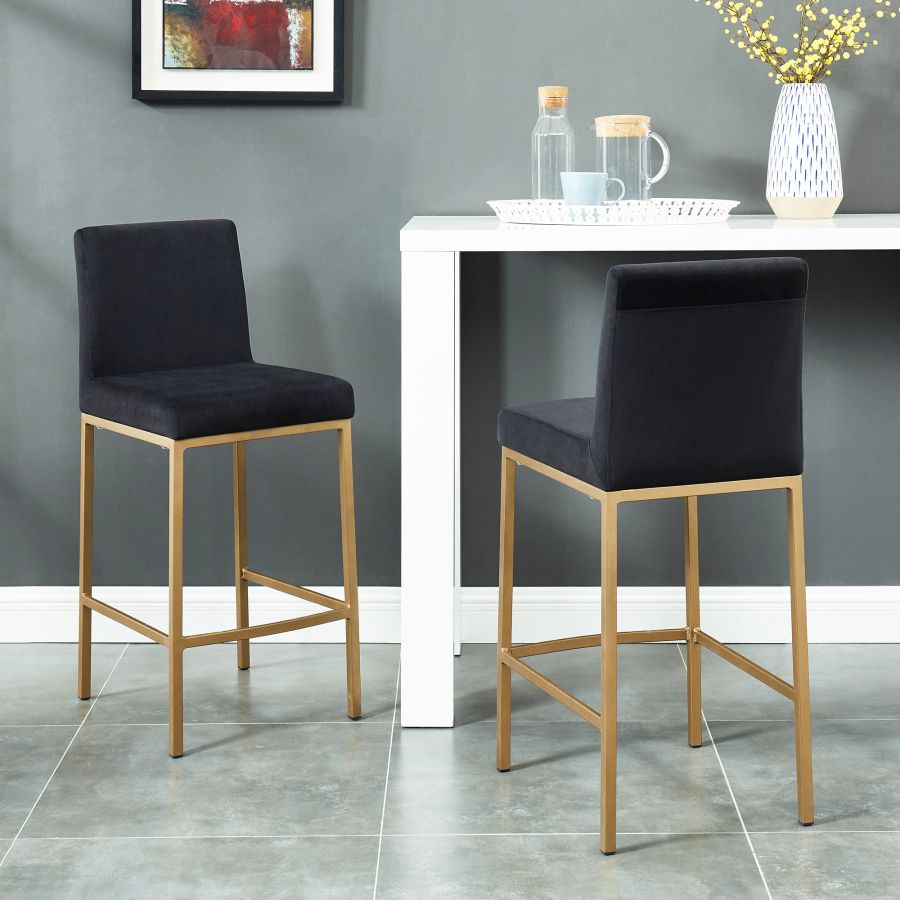 Diego 26" Counter Stool, set of 2, in Black and Aged Gold Leg