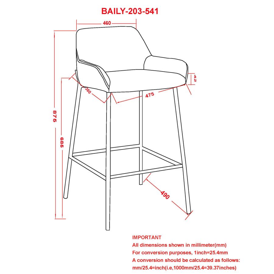 Baily 26" Counter Stool, set of 2, in Grey and Black