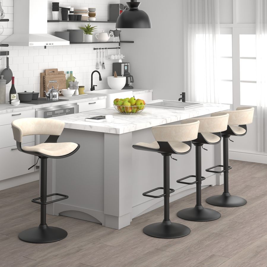 Rover Adjustable Air Lift Stool in Ivory and Black