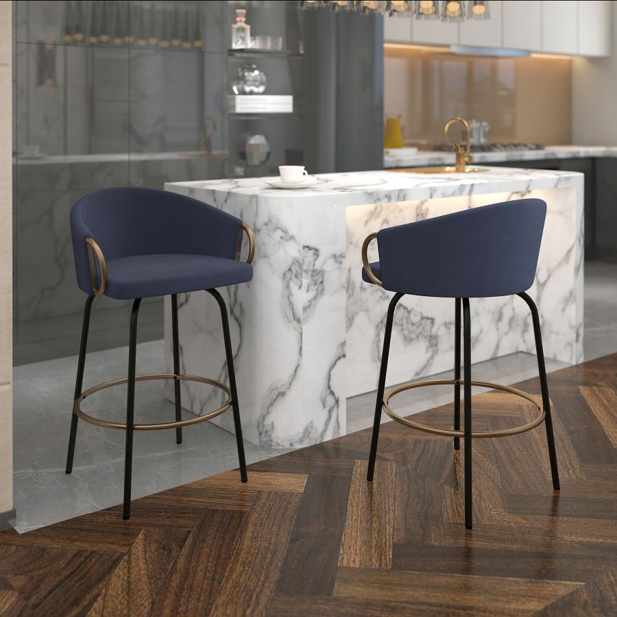 Lavo 26" Counter Stool, set of 2, in Blue and Black and Gold