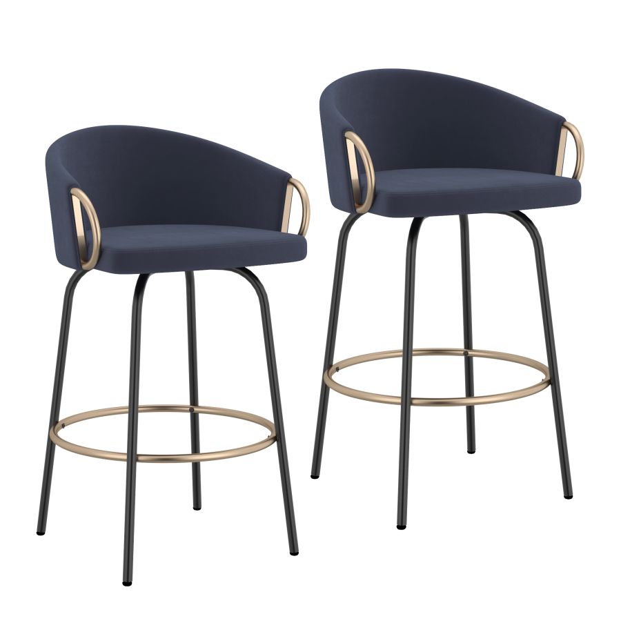 Lavo 26" Counter Stool, set of 2, in Blue and Black and Gold