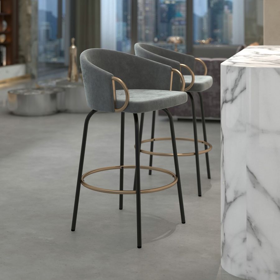 Lavo 26" Counter Stool, set of 2, in Grey and Black and Gold