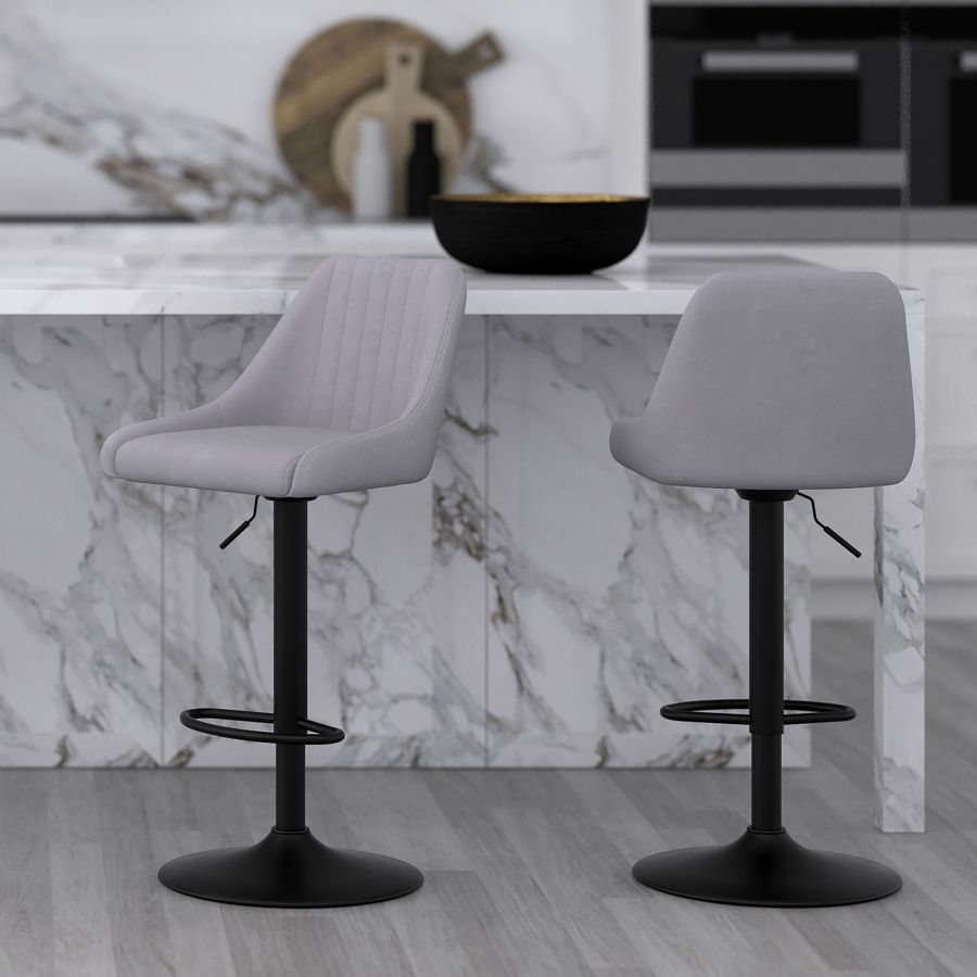 Kron Adjustable Height Air-Lift Swivel Stool, set of 2, in Grey Fabric