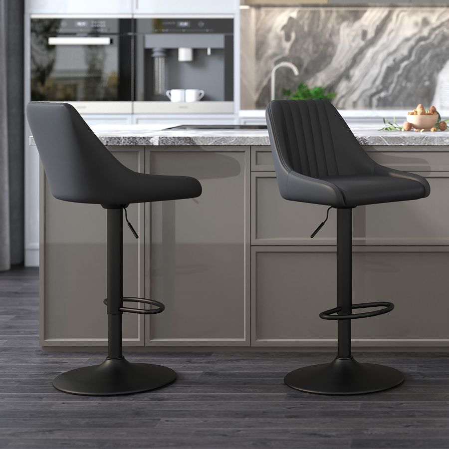 Kron Adjustable Height Air-Lift Swivel Stool, set of 2, in Black Faux Leather
