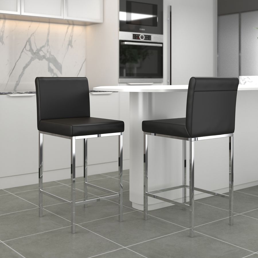Porto 26" Counter Stool, set of 2, in Black and Chrome