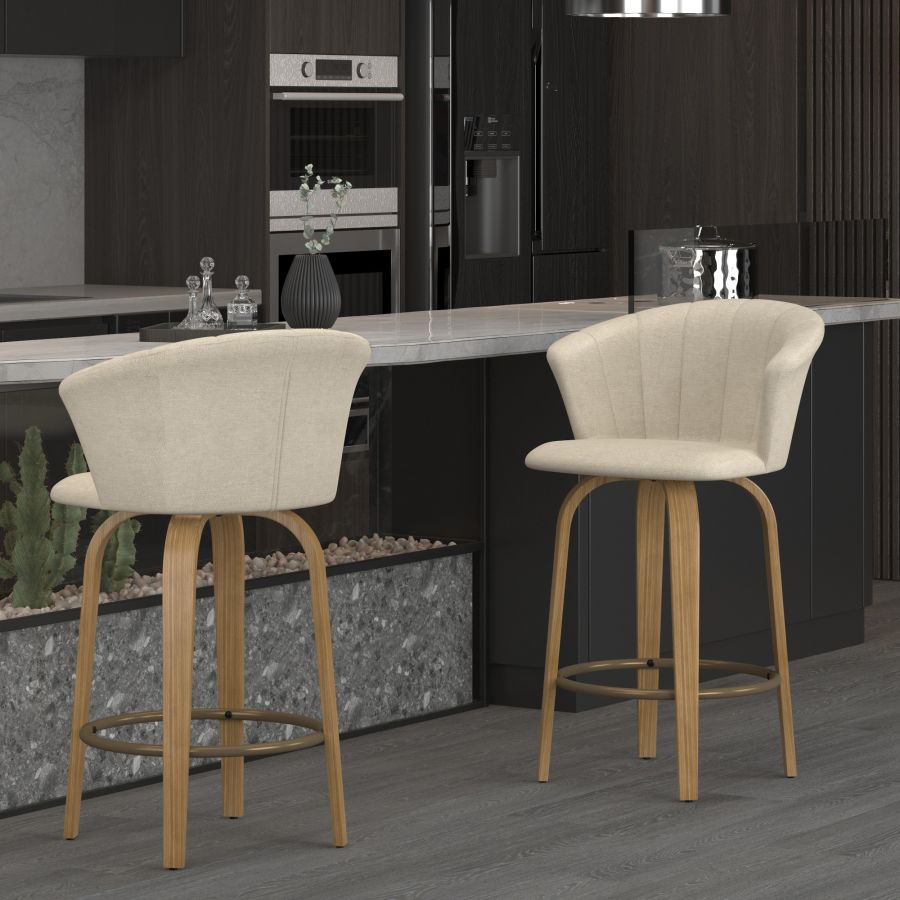Tula 26" Counter Stool in Beige Fabric and Natural