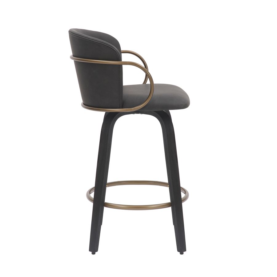 Lawson 26" Counter Stool, set of 2, with Swivel in Vintage Charcoal, Black and Aged Gold