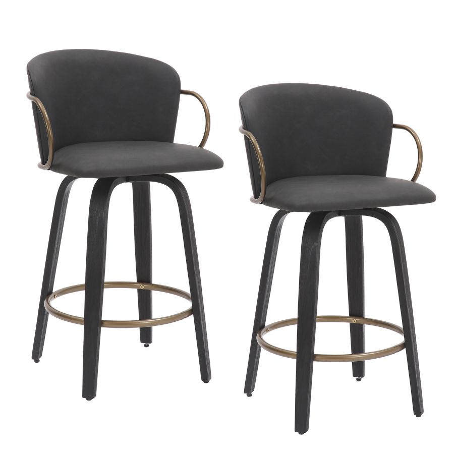 Lawson 26" Counter Stool, set of 2, with Swivel in Vintage Charcoal, Black and Aged Gold