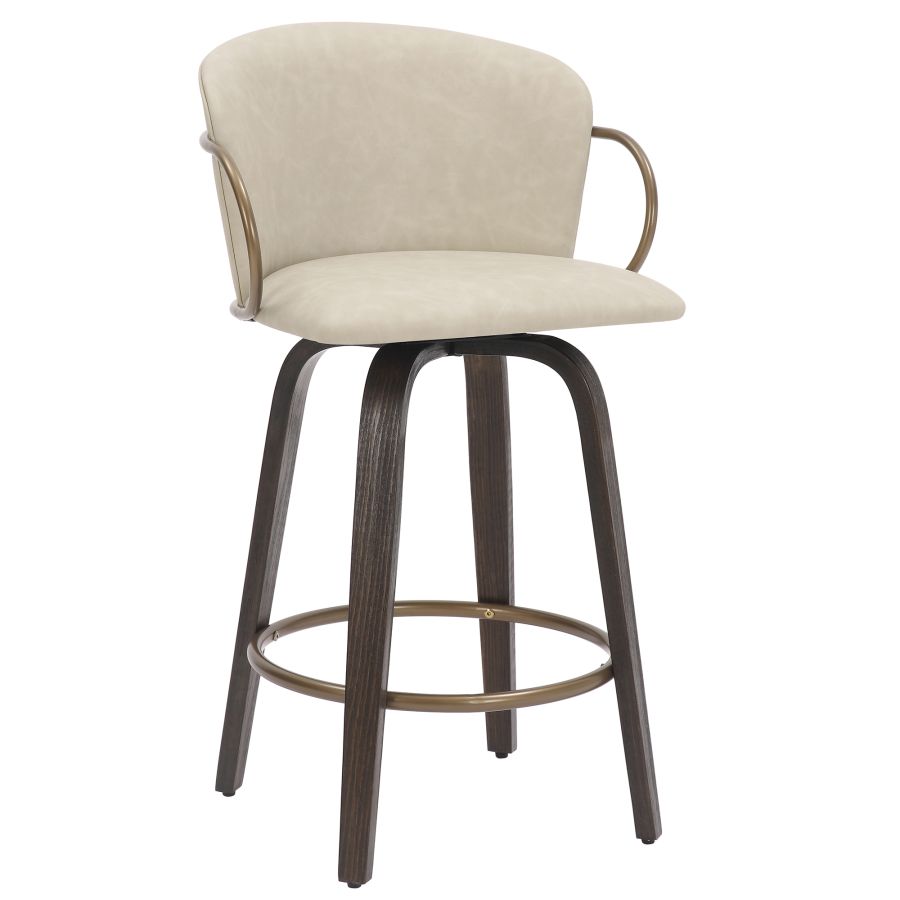 Lawson 26" Counter Stool, set of 2, with Swivel in Vintage Ivory, Brown and Aged Gold