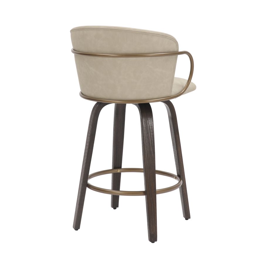 Lawson 26" Counter Stool, set of 2, with Swivel in Vintage Ivory, Brown and Aged Gold