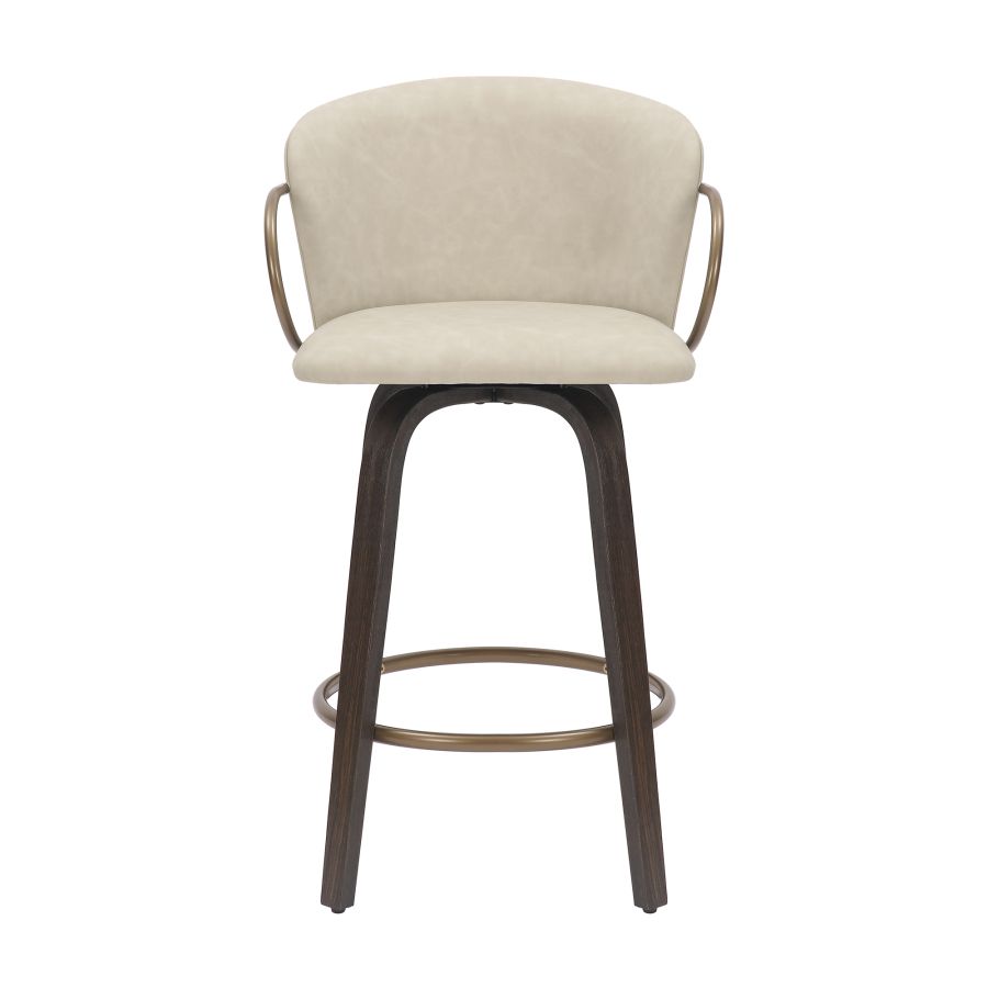 Lawson 26" Counter Stool, set of 2, with Swivel in Vintage Ivory, Brown and Aged Gold