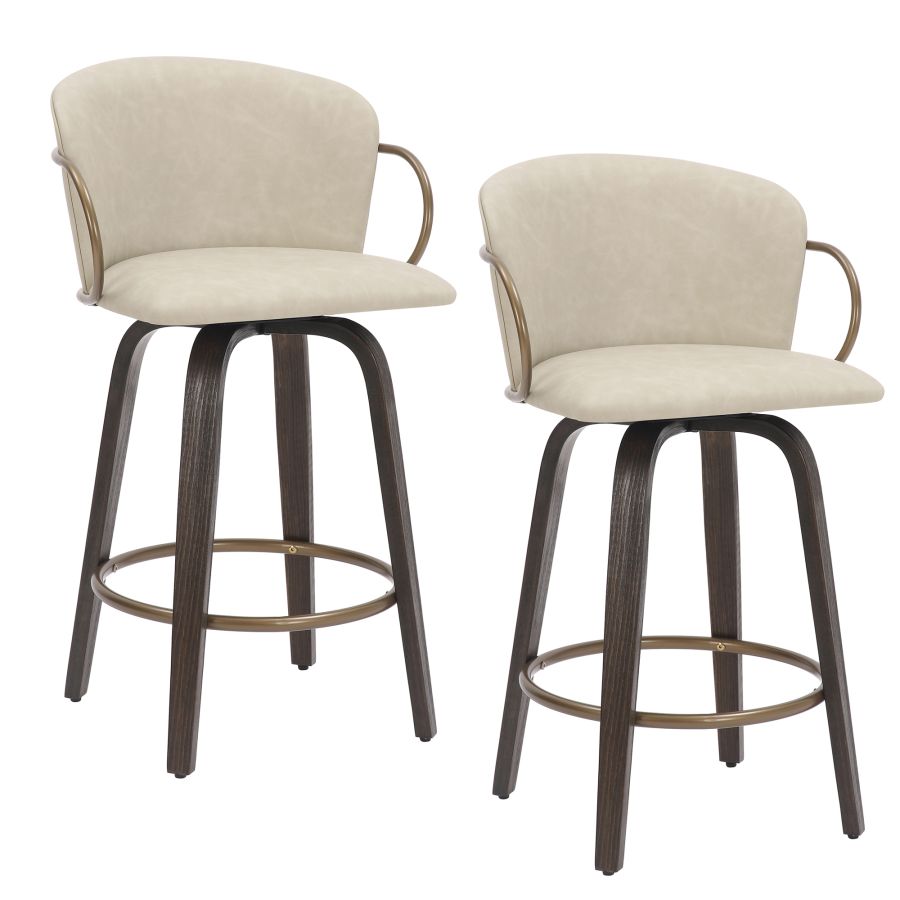 Lawson 26" Counter Stool, set of 2, with Swivel in Vintage Ivory, Brown and Aged Gold