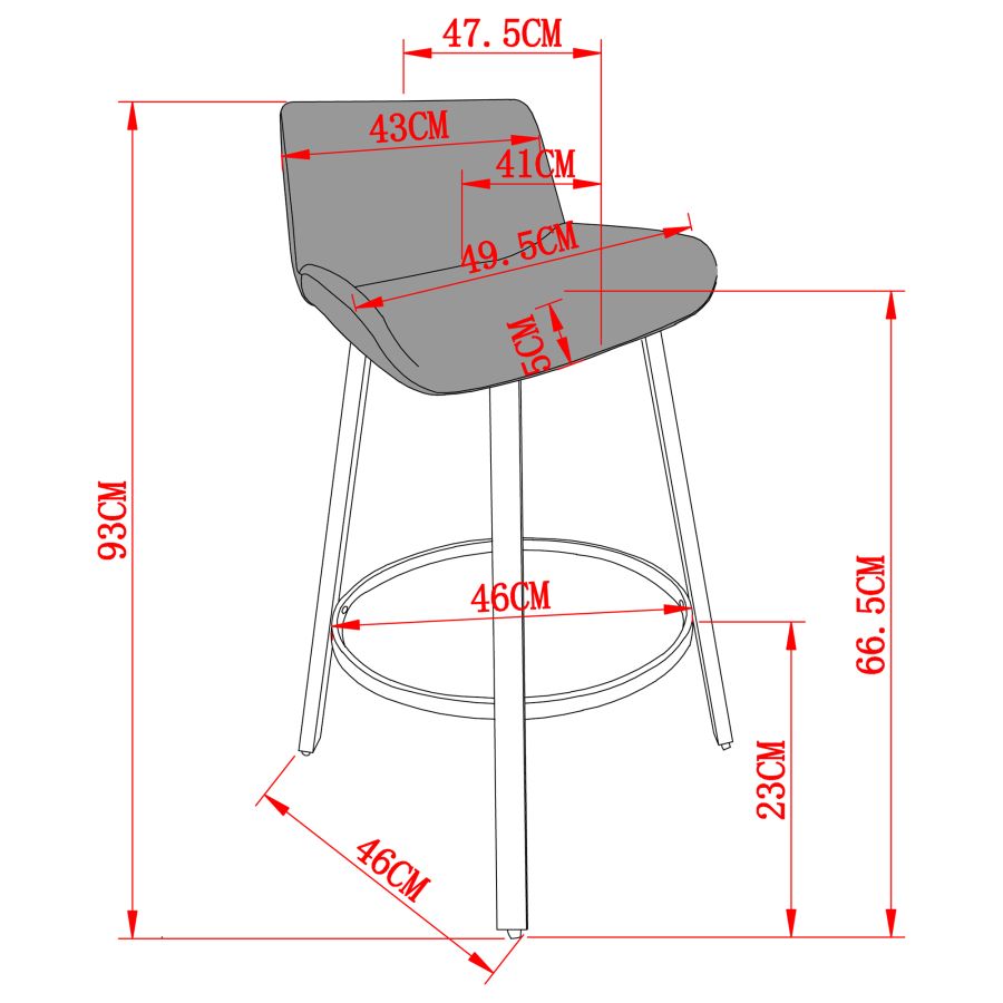Fern 26" Counter Stool, set of 2, with Swivel in Vintage Charcoal Faux Leather and Black