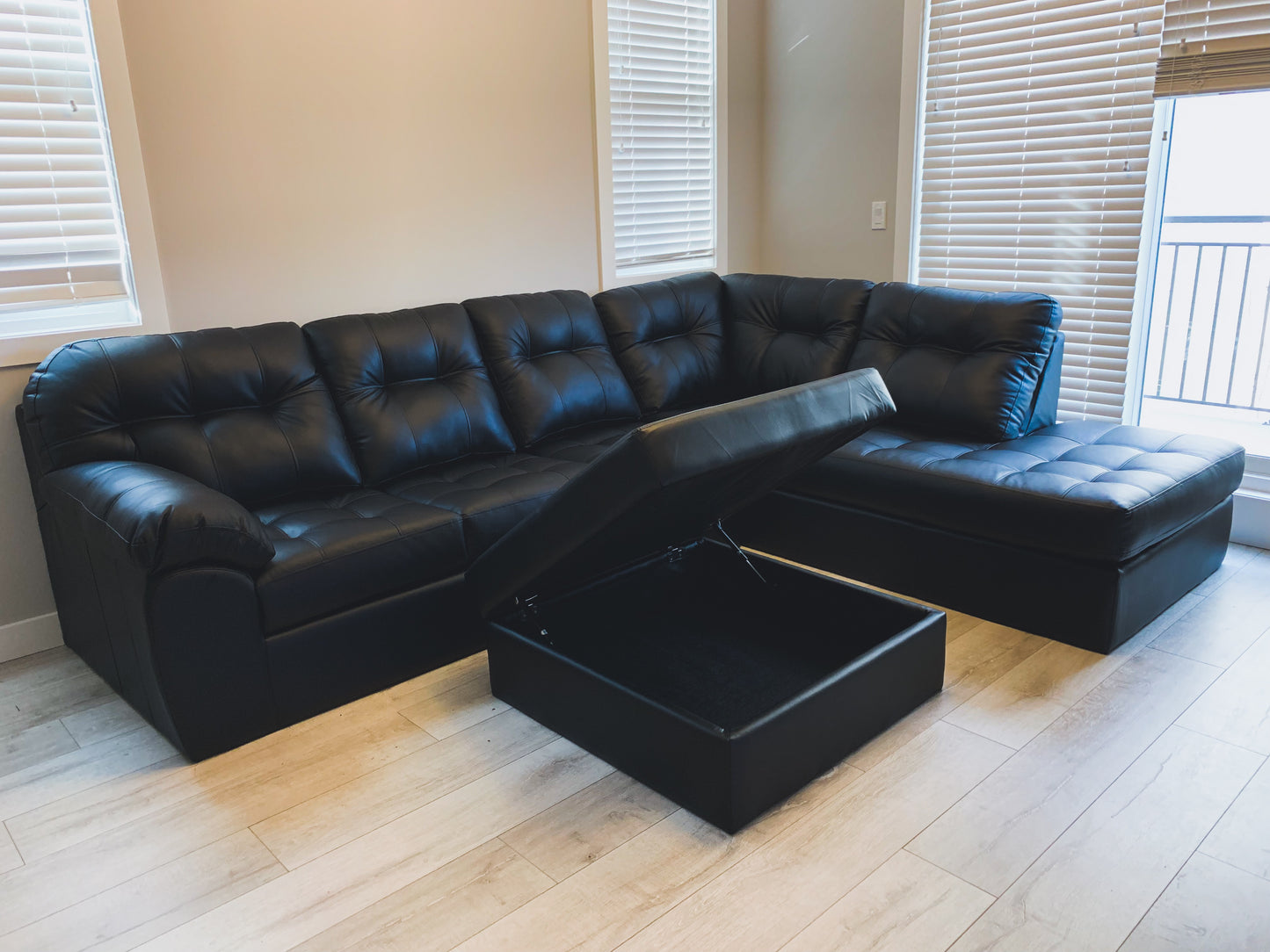 Faux Black Leather Sectional