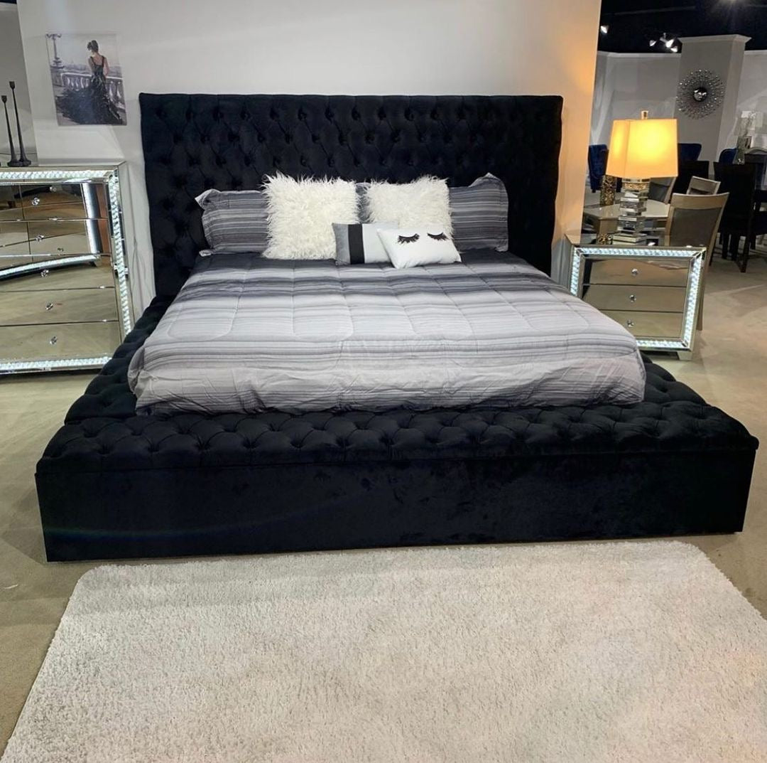 Bliss Black Velvet Upholstered Storage Bed