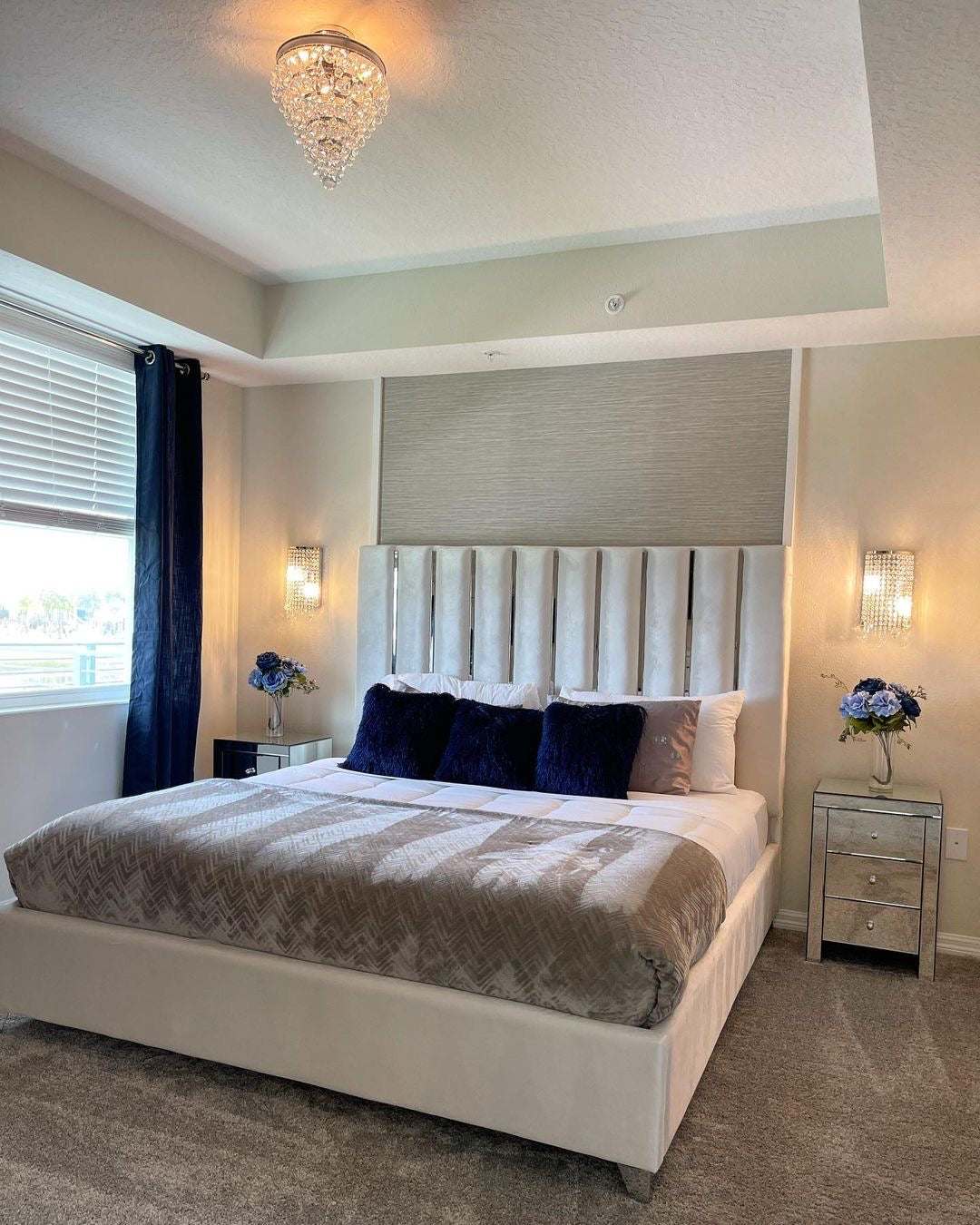 Enzo Velvet Upholstered Bed White