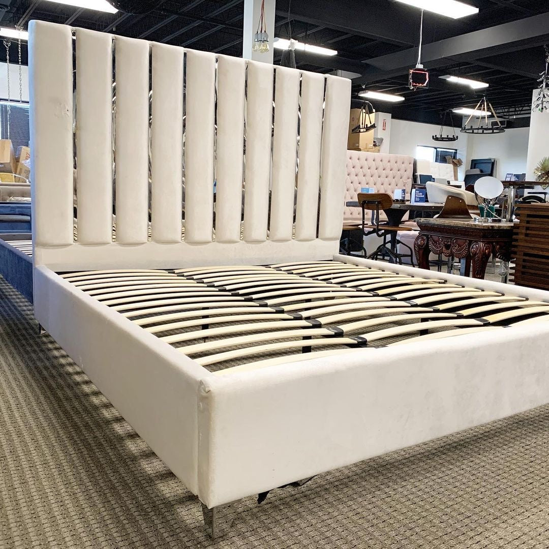 Enzo Velvet Upholstered Bed White