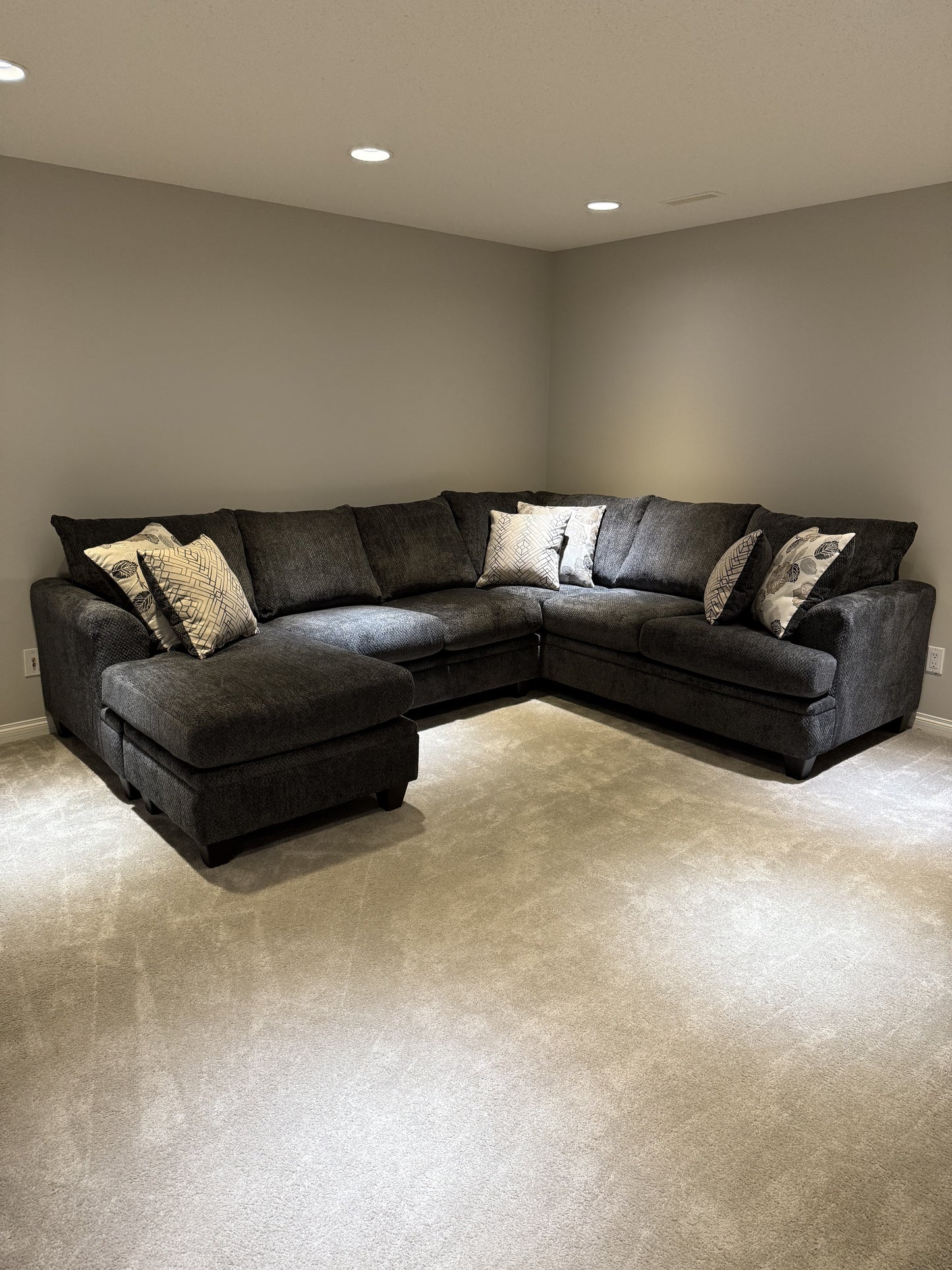 Charcoal Fabric Sectional Sofa With Floating Ottoman
