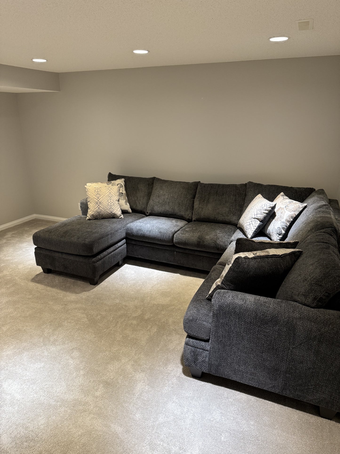 Charcoal Fabric Sectional Sofa With Floating Ottoman