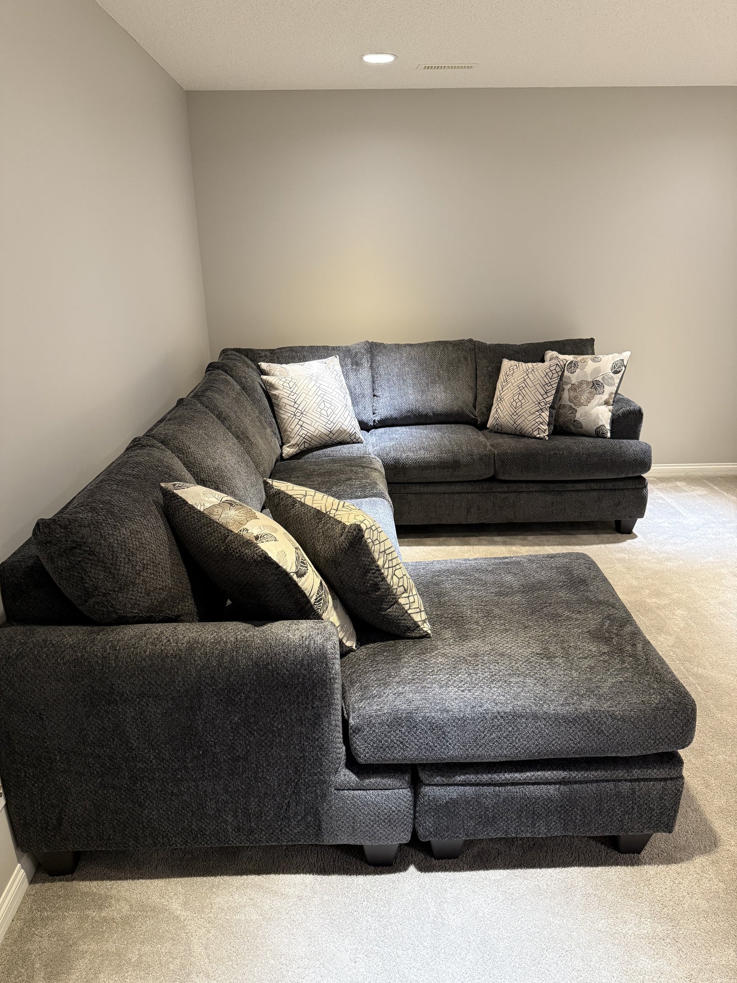 Charcoal Fabric Sectional Sofa With Floating Ottoman