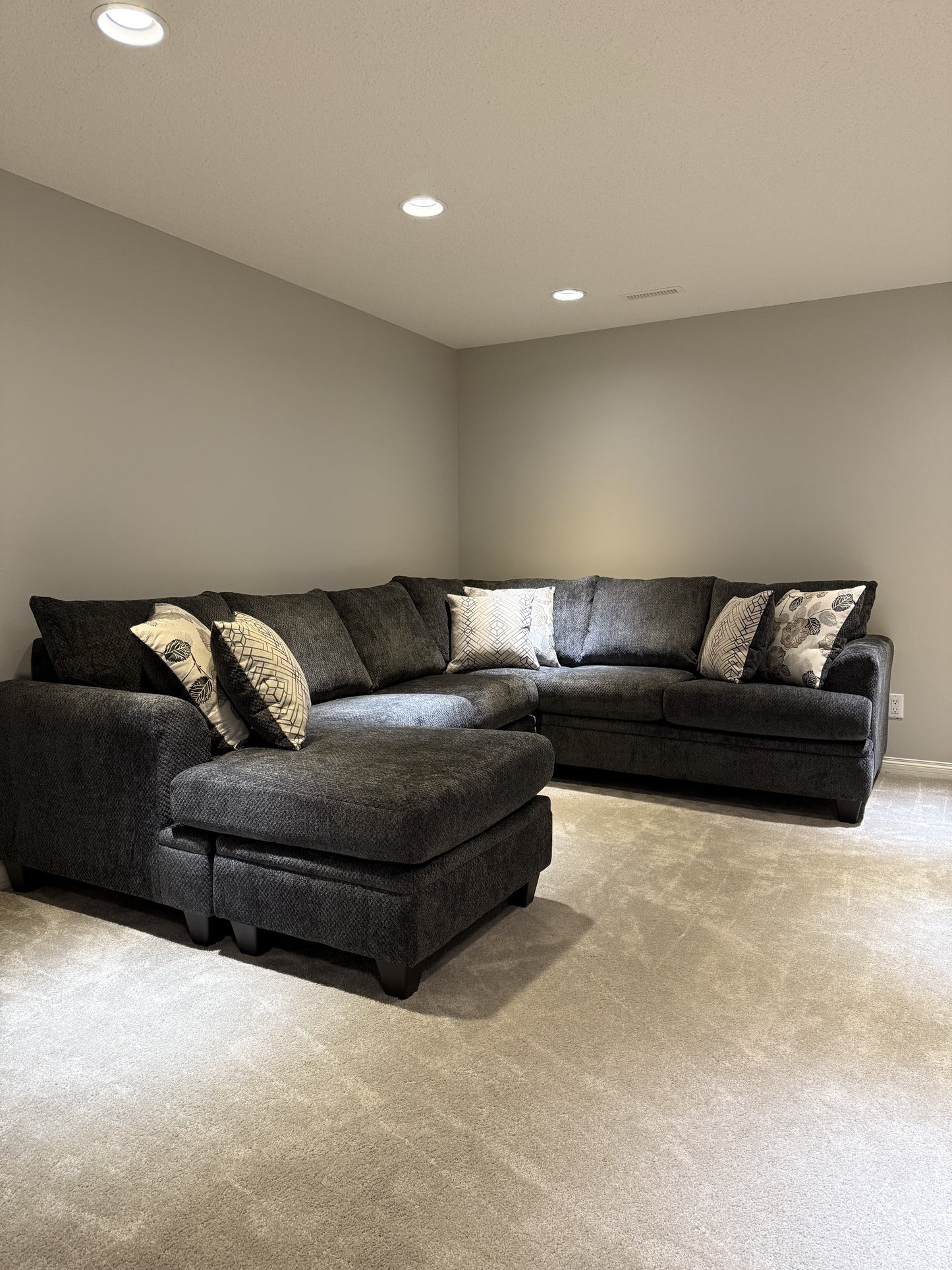 Charcoal Fabric Sectional Sofa With Floating Ottoman