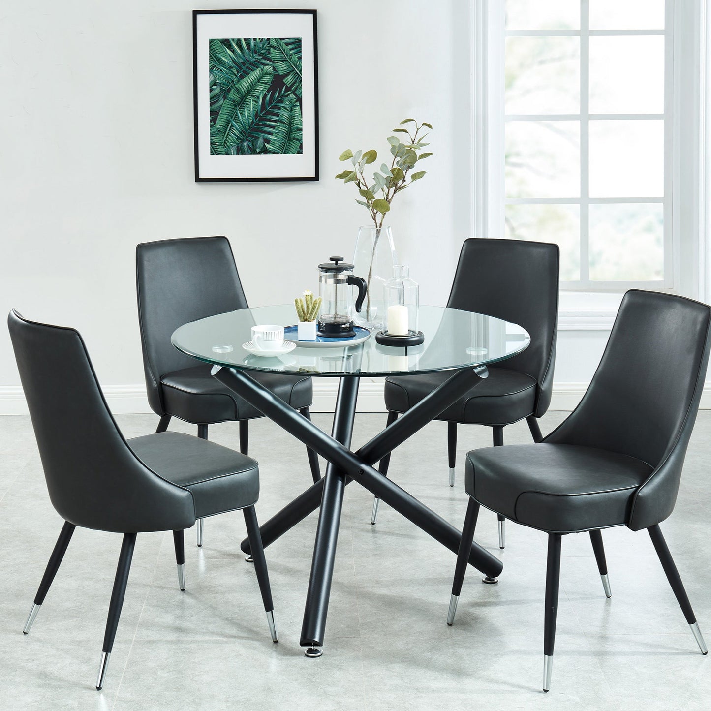 Suzette/Silvano 5pc Dining Set in Black with Vintage Grey Chair