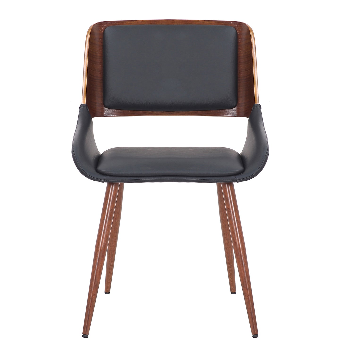 Hudson Dining Chair in Black Faux Leather, Metal and Walnut Metal and Wood