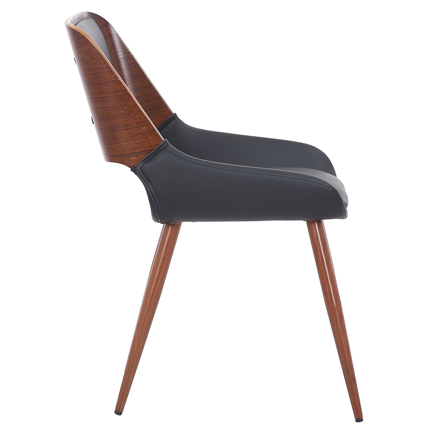 Hudson Dining Chair in Black Faux Leather, Metal and Walnut Metal and Wood