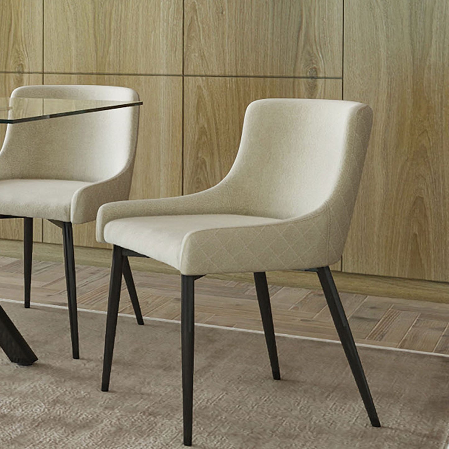 Stark/Bianca 7pc Dining Set in Black with Black & Beige Chair