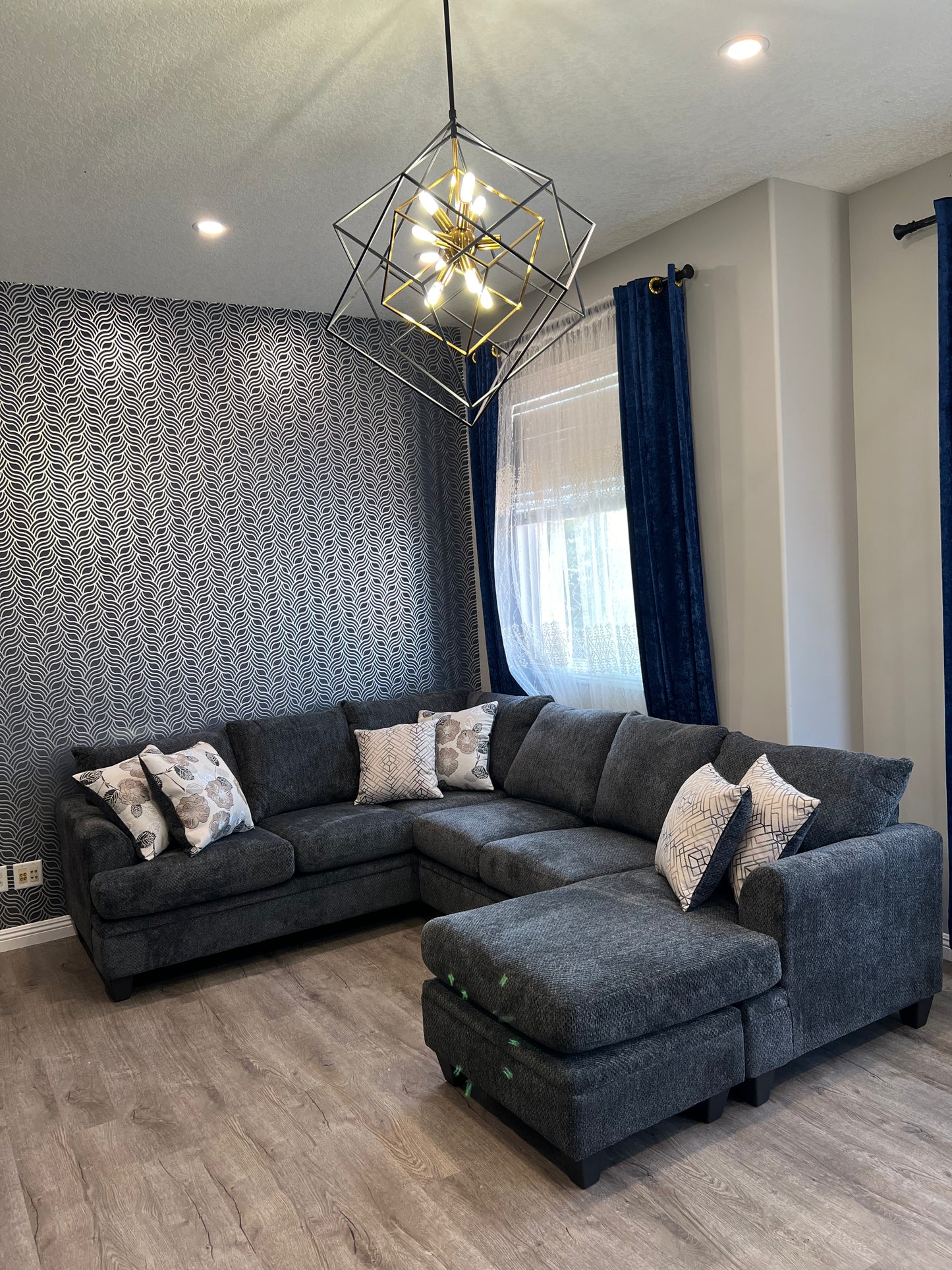 Charcoal Fabric Sectional Sofa With Floating Ottoman
