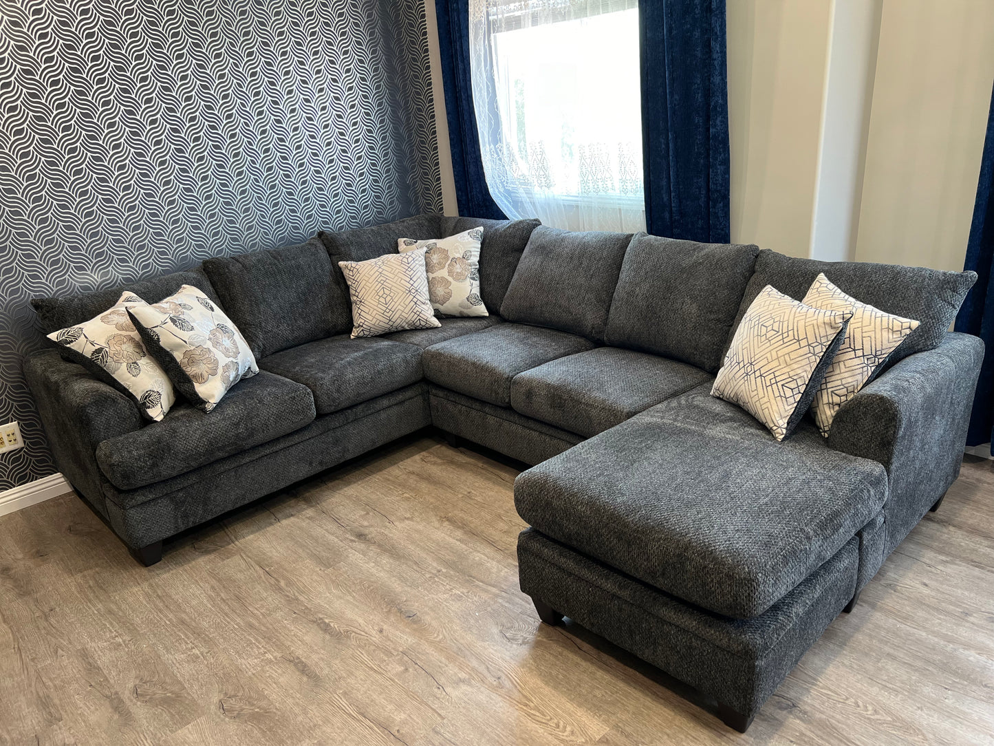 Charcoal Fabric Sectional Sofa With Floating Ottoman