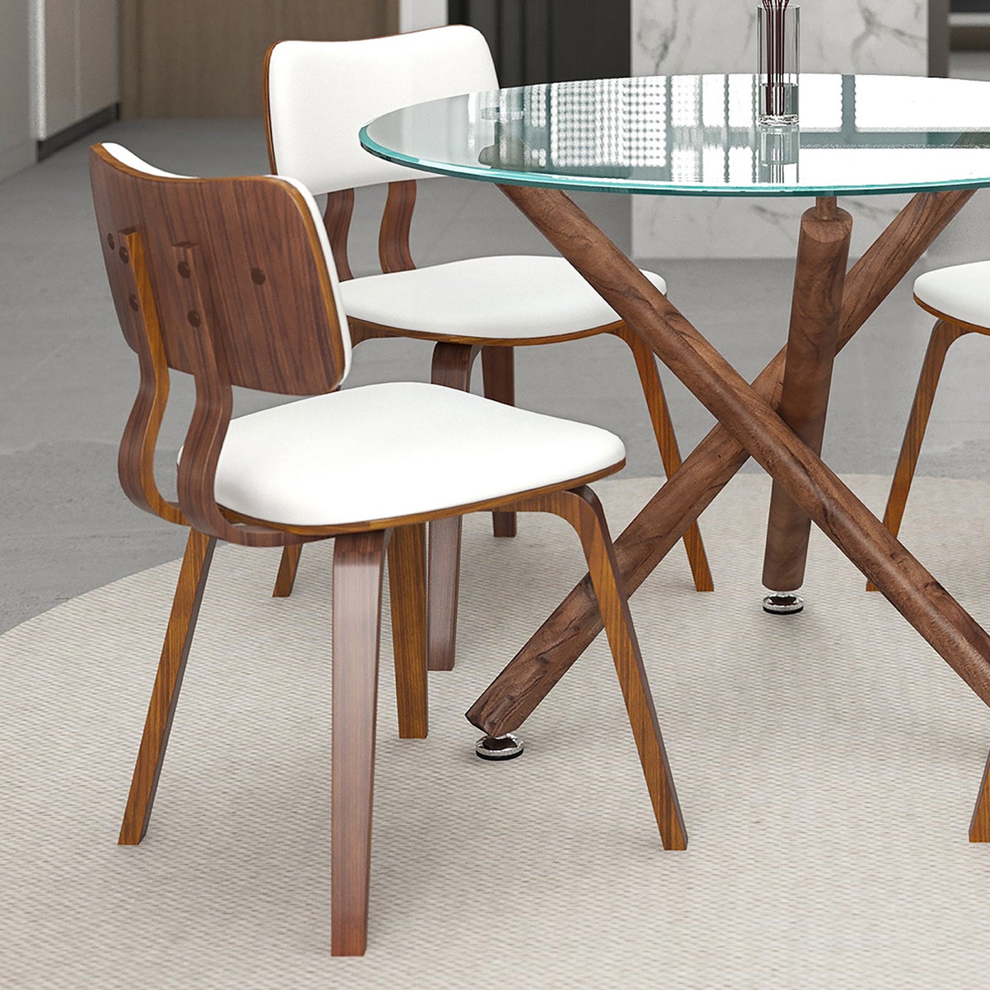 Rocca/Zuni 5pc Dining Set in Walnut with White Chair