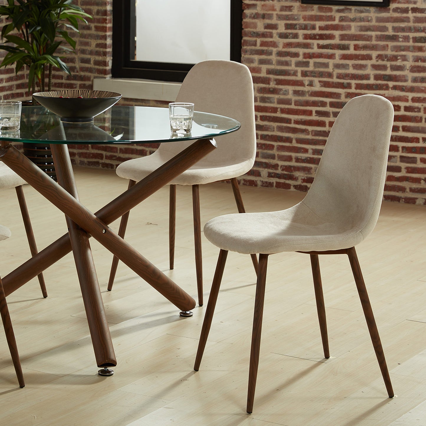 Rocca/Lyna 5pc Dining Set in Walnut with Beige Chair