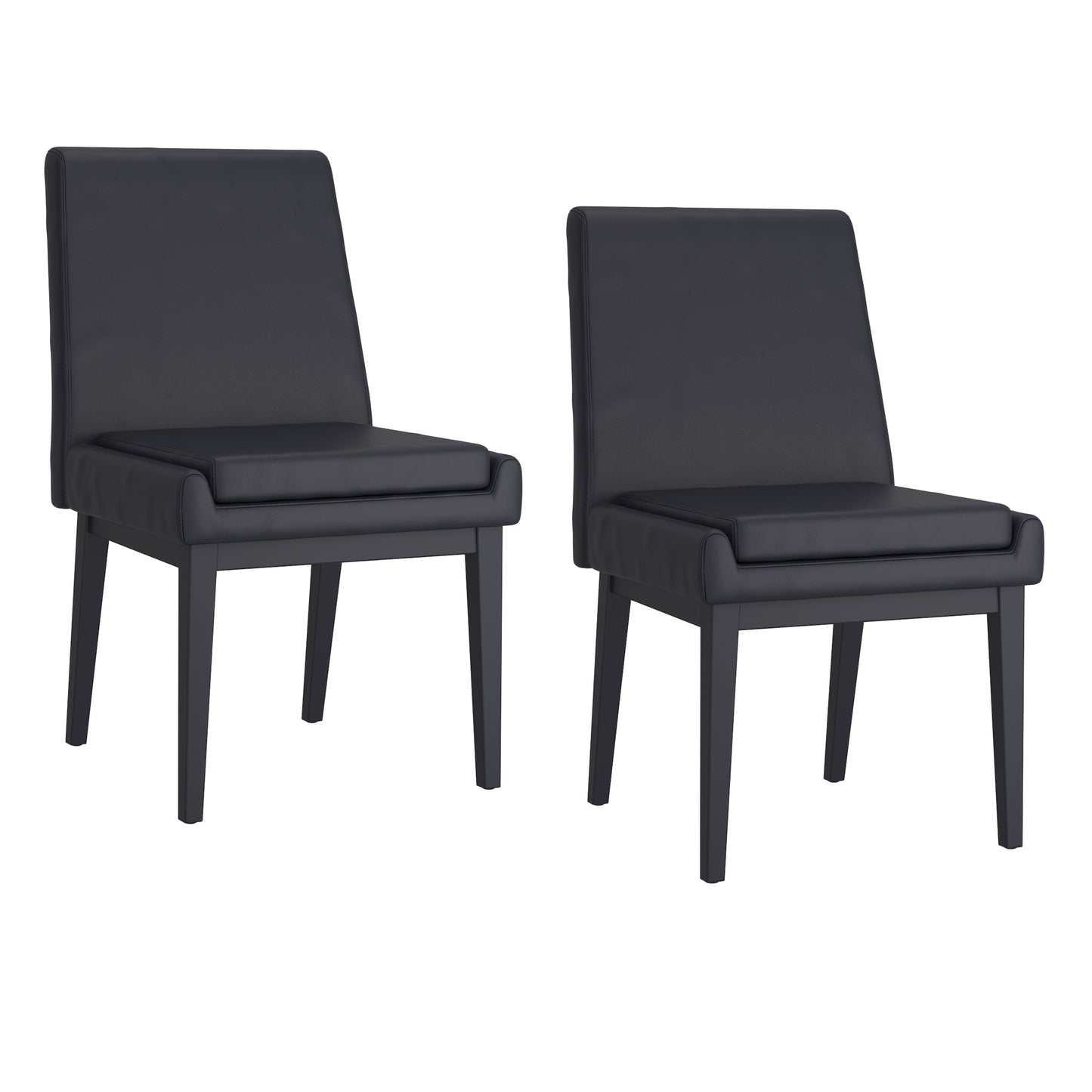 Cortez Dining Chair, set of 2, in Black Faux Leather and Black