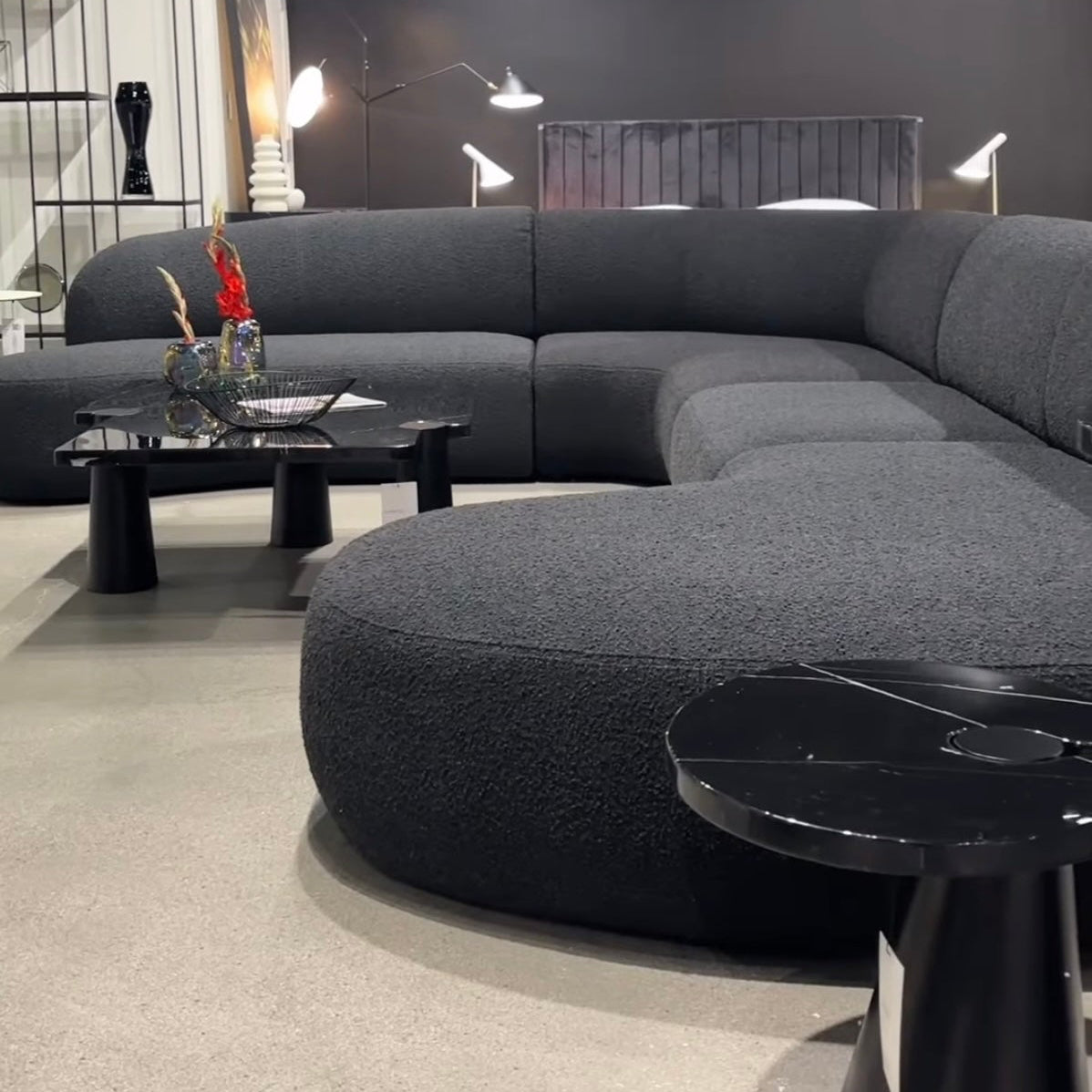 Moritz Sectional 4-piece Chaise Facing Left In Licorice Boucle