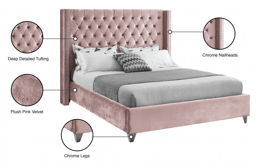 Aiden Blush Velvet Upholstered Bed