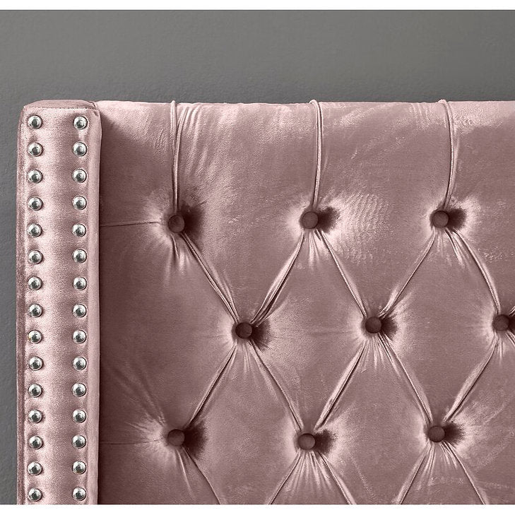 Aiden Blush Velvet Upholstered Bed