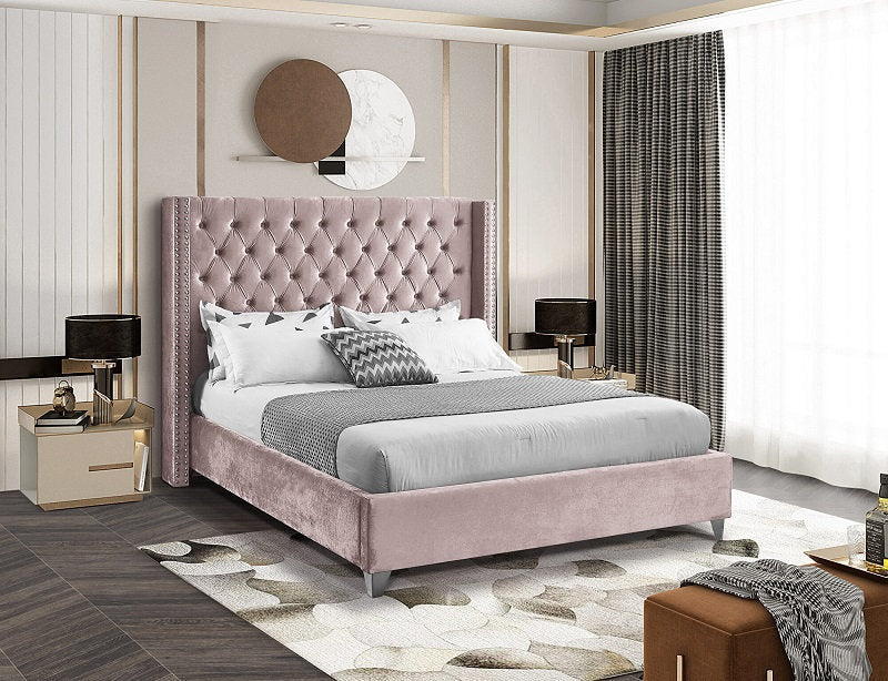 Aiden Blush Velvet Upholstered Bed
