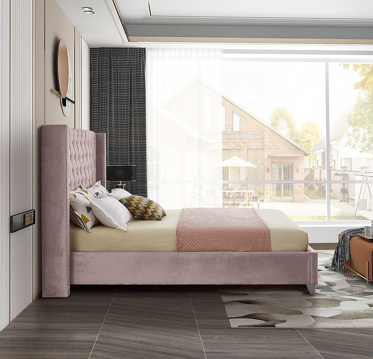 Aiden Blush Velvet Upholstered Bed