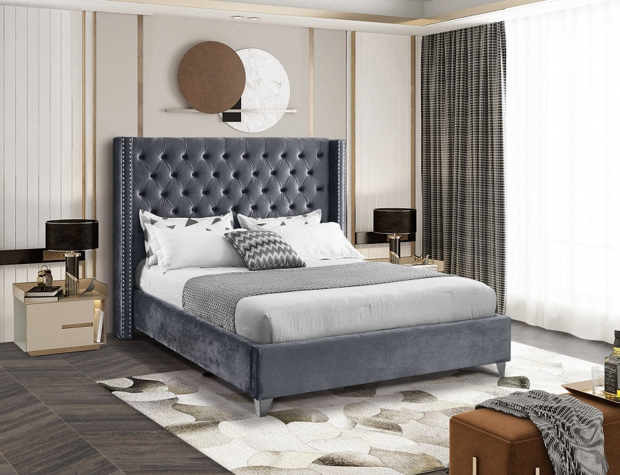 Aiden Grey Velvet Upholstered Bed