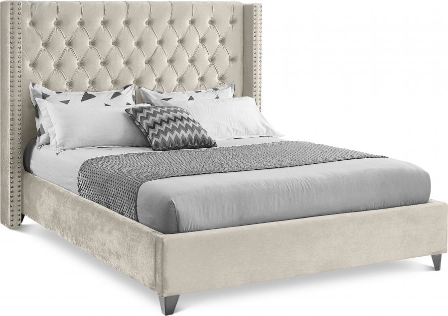 Aiden Ivory Velvet Upholstered Bed