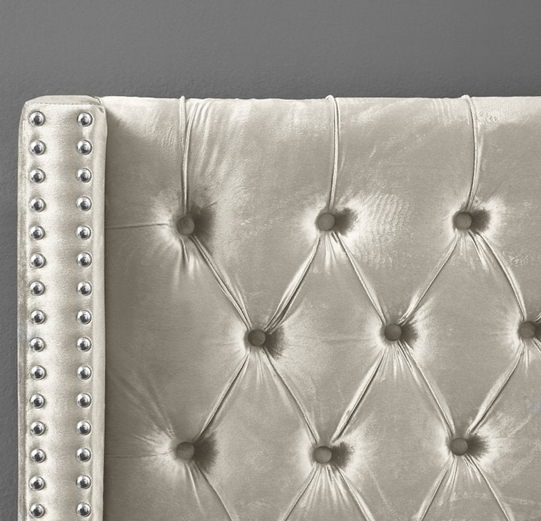 Aiden Ivory Velvet Upholstered Bed