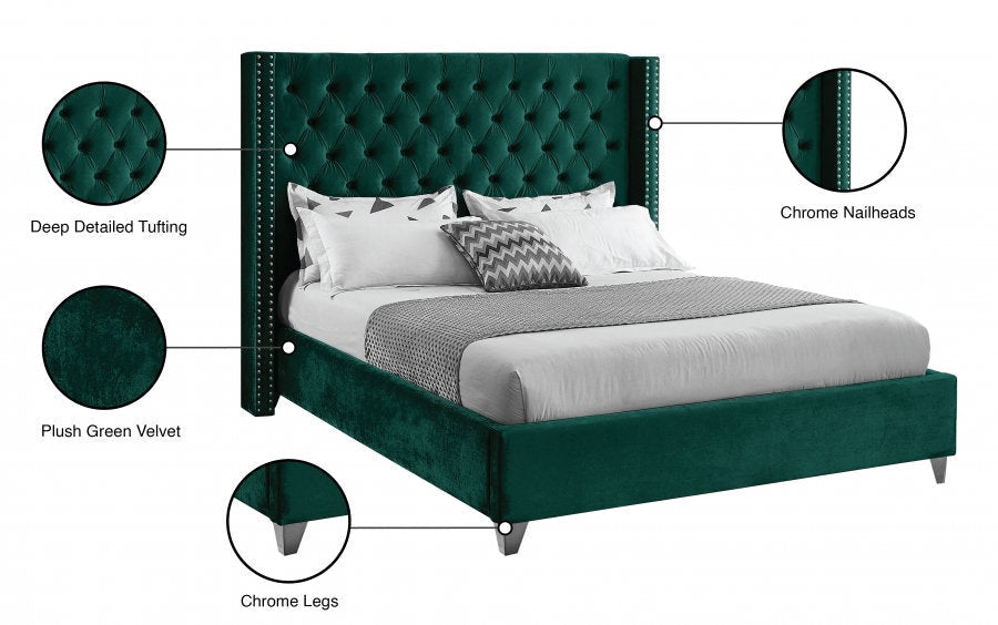 Aiden Emerald Velvet Upholstered Bed