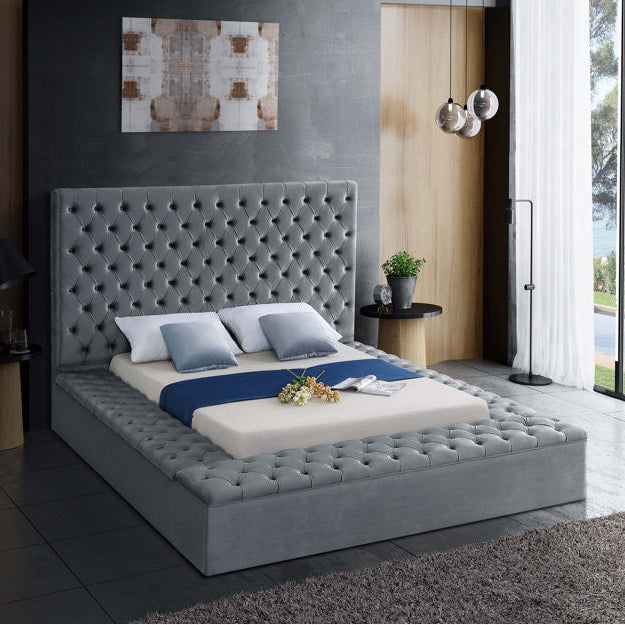 Bliss Grey Velvet Upholstered Storage Bed