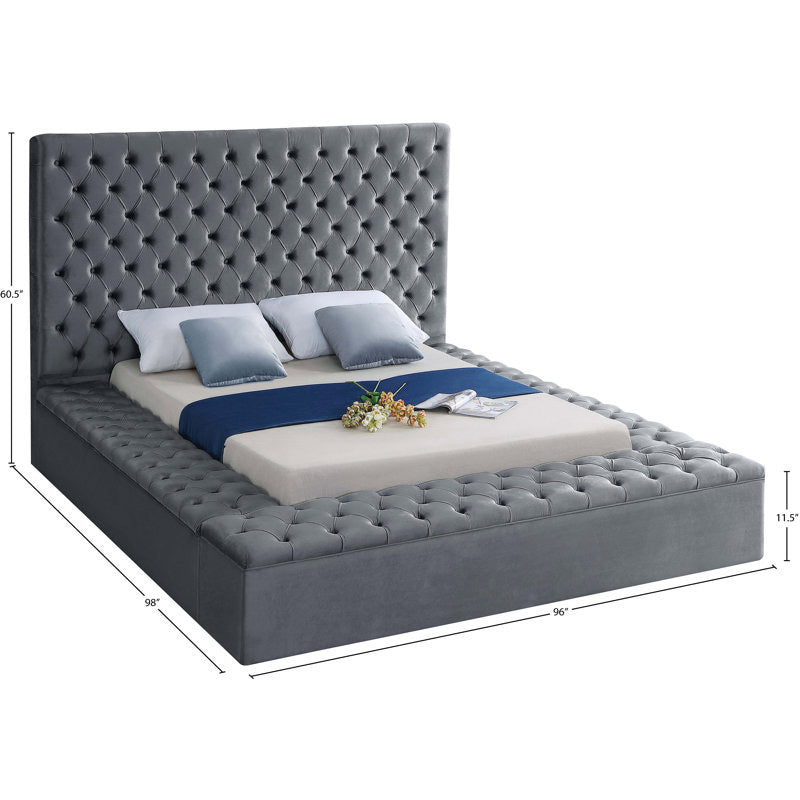 Bliss Grey Velvet Upholstered Storage Bed